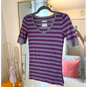 Purple & gray striped top